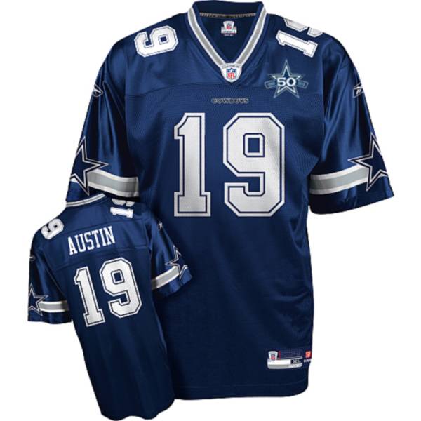 Cowboys #19 Miles Austin Blue With Team 50TH Patch Stitched Youth NFL Jersey