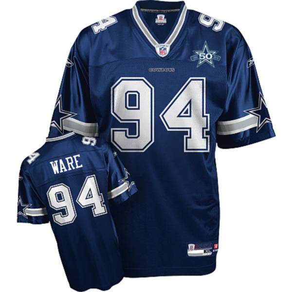 Cowboys #94 Demarcus Ware Blue With Team 50TH Patch Stitched Youth NFL Jersey