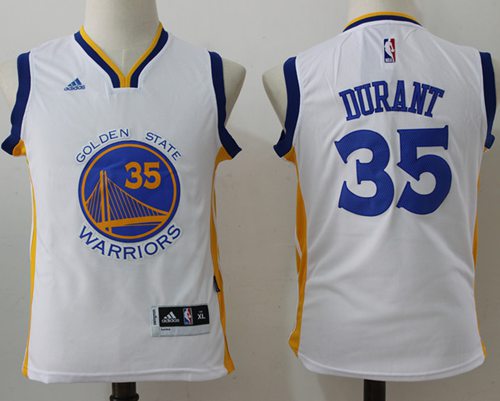 Warriors #35 Kevin Durant White Stitched Youth NBA Jersey