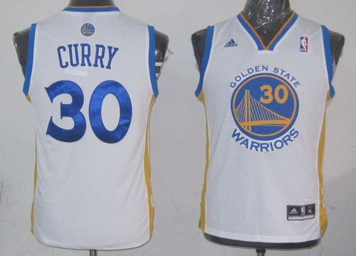 Revolution 30 Warriors #30 Stephen Curry White Stitched Youth NBA Jersey