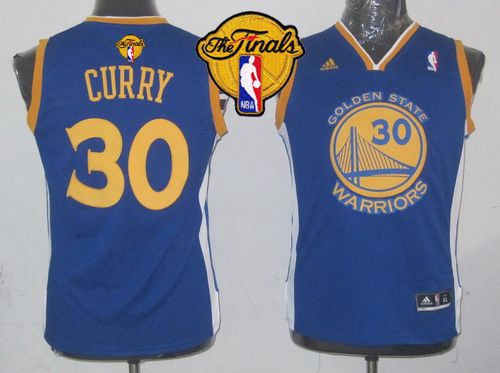 Revolution 30 Warriors #30 Stephen Curry Blue The Finals Patch Stitched Youth NBA Jersey