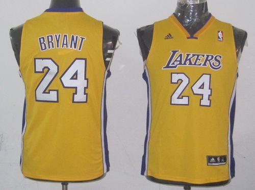 Lakers #24 Kobe Bryant Yellow Champion Patch Stitched Youth NBA Jersey