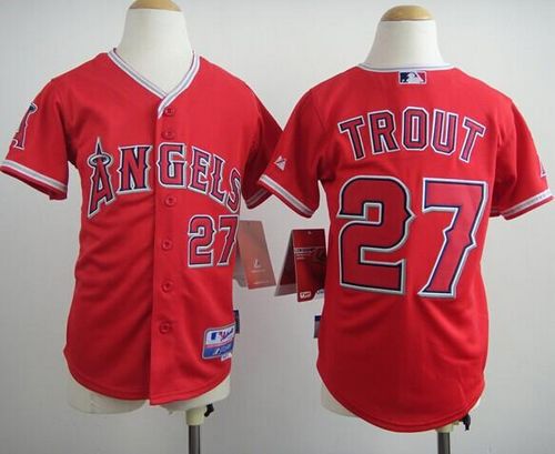 Angels #27 Mike Trout Red Cool Base Stitched Youth MLB Jersey
