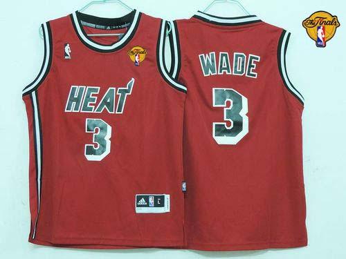 Heat Finals Patch #3 Dwyane Wade Red Hardwood Classics Nights Stitched Youth NBA Jersey