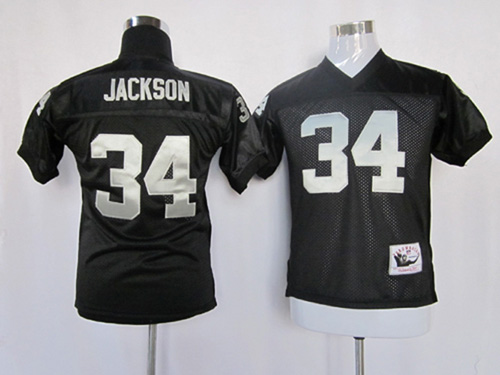 Mitchell And Ness Raiders #34 Bo Jackson Black Stitched Youth NFL Jersey