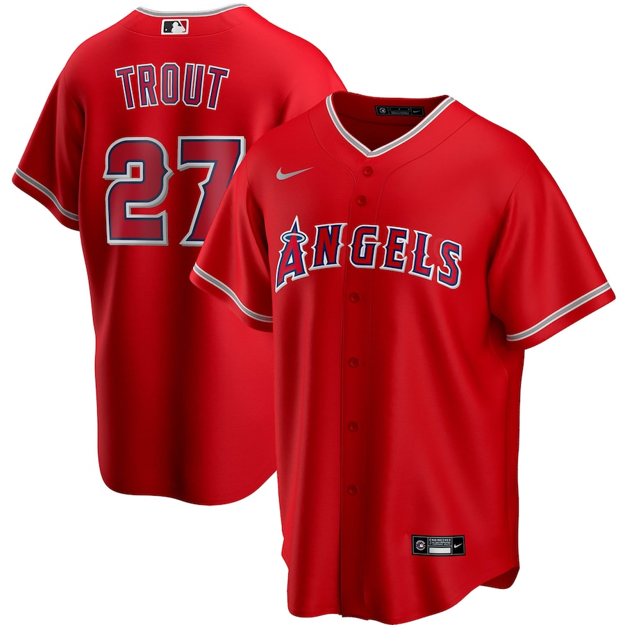 Toddlers Los Angeles Angels #27 Mike Trout Red Cool Base Stitched MLB Jersey
