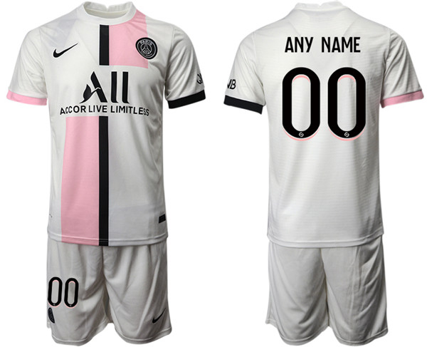 Men's Paris Saint-Germain Custom White/Pink Soccer Away Jersey Suit
