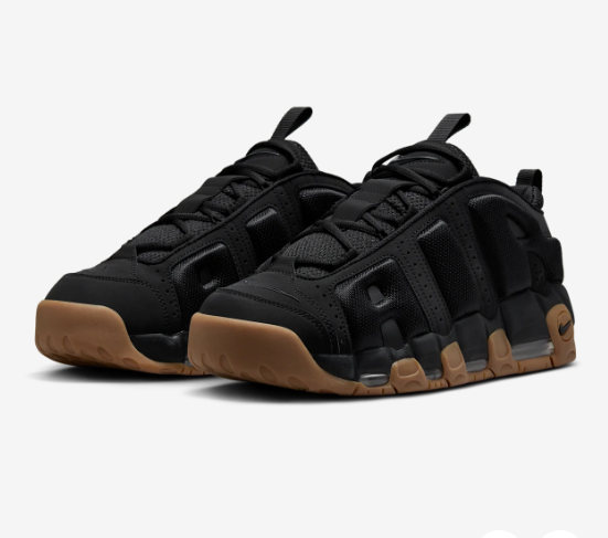 Men's Air More Uptempo Low Black and Gum Medium Brown Shoes 016