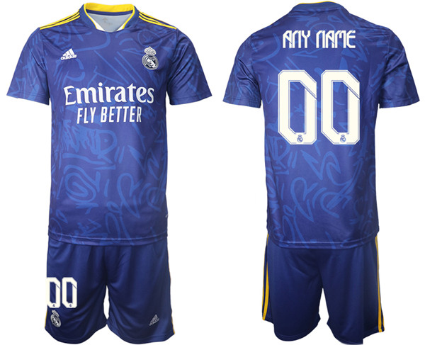 Men's Real Madrid Custom 2021/22 Blue Away Soccer Jersey Suit