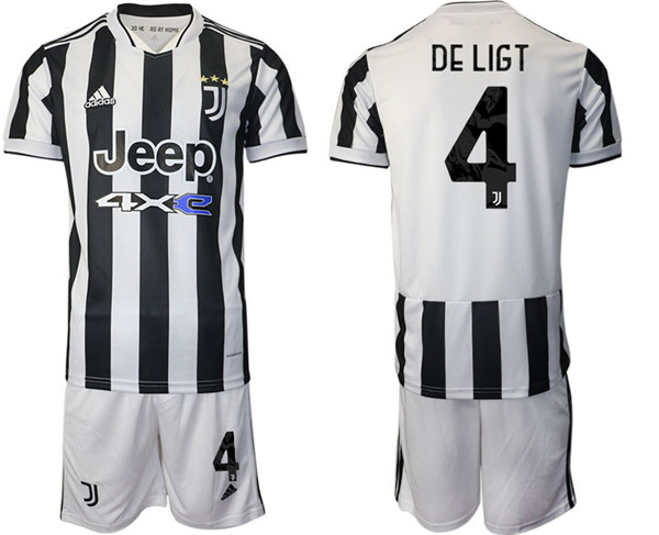 Men's Juventus #4 Matthijs de Ligt White/Black Home Soccer Jersey Suit