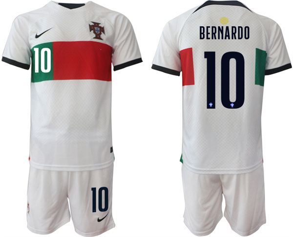 Men's Portugal #10 Bernardo White Away Soccer Jersey Suit 001