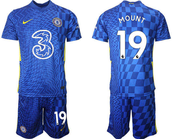 Men's Chelsea #19 Mason Mount 2021/22 Blue Home Soccer Jersey Suit