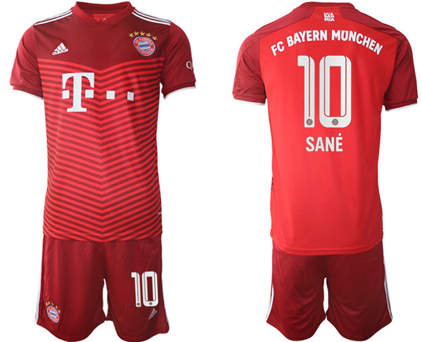 Men's FC Bayern München #10 Leroy Sané Red Home Soccer Jersey Suit