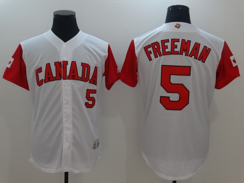 Men's Canada Baseball #5 Freddie Freeman White 2017 World Baseball Classic Stitched WBC Jersey